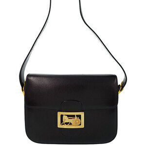 Celine black leather shoulder bag horse carriage emblem